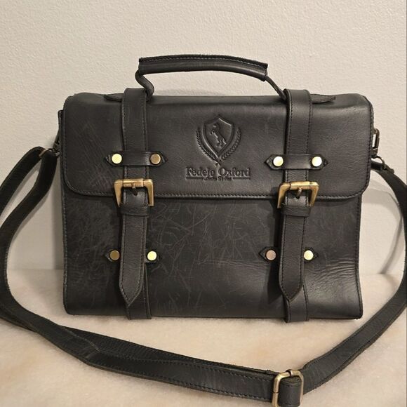 Fedele Oxford Handbags - FEDELE OXFORD England Dark Gray Genuine Leather Briefcase Bag Handcrafted